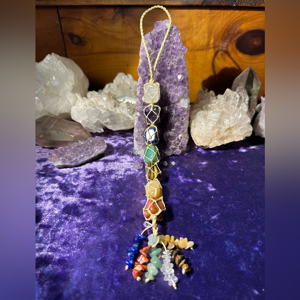 Crystal Chakra Hanging Macrame Door Hanger Rear View Mirror Ornament